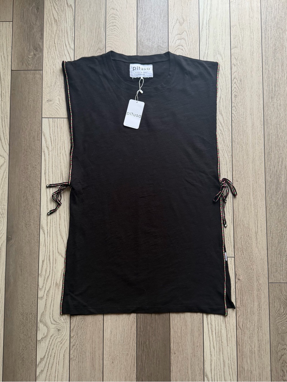 Pitusa 100% Cotton Black Side-Tie Sleeveless Top New one size